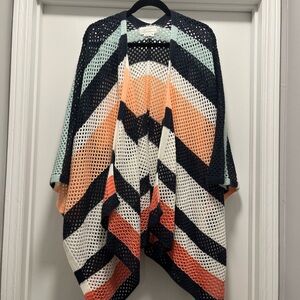Anthropologie Cardigan Sweater Crochet Multi Striped Kimono Cardigan One Size